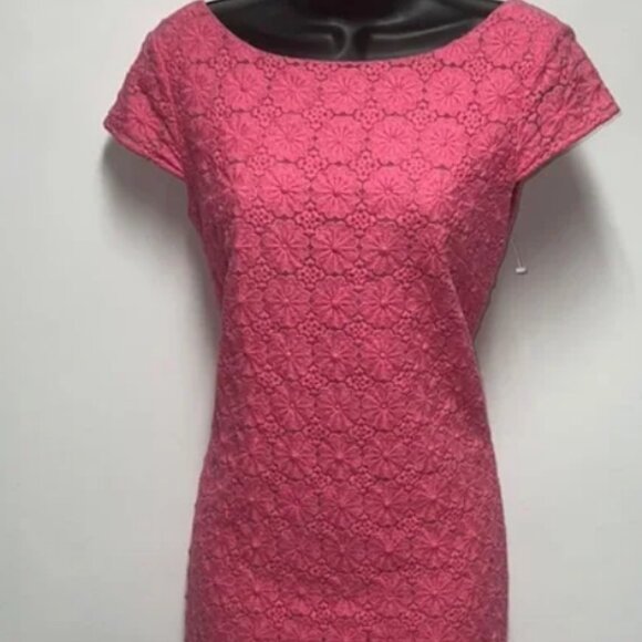 Lilly Pulitzer Jeanette Pink Floral Laced Shift Dress Sz 12 in Lipstick Pink - Picture 2 of 11